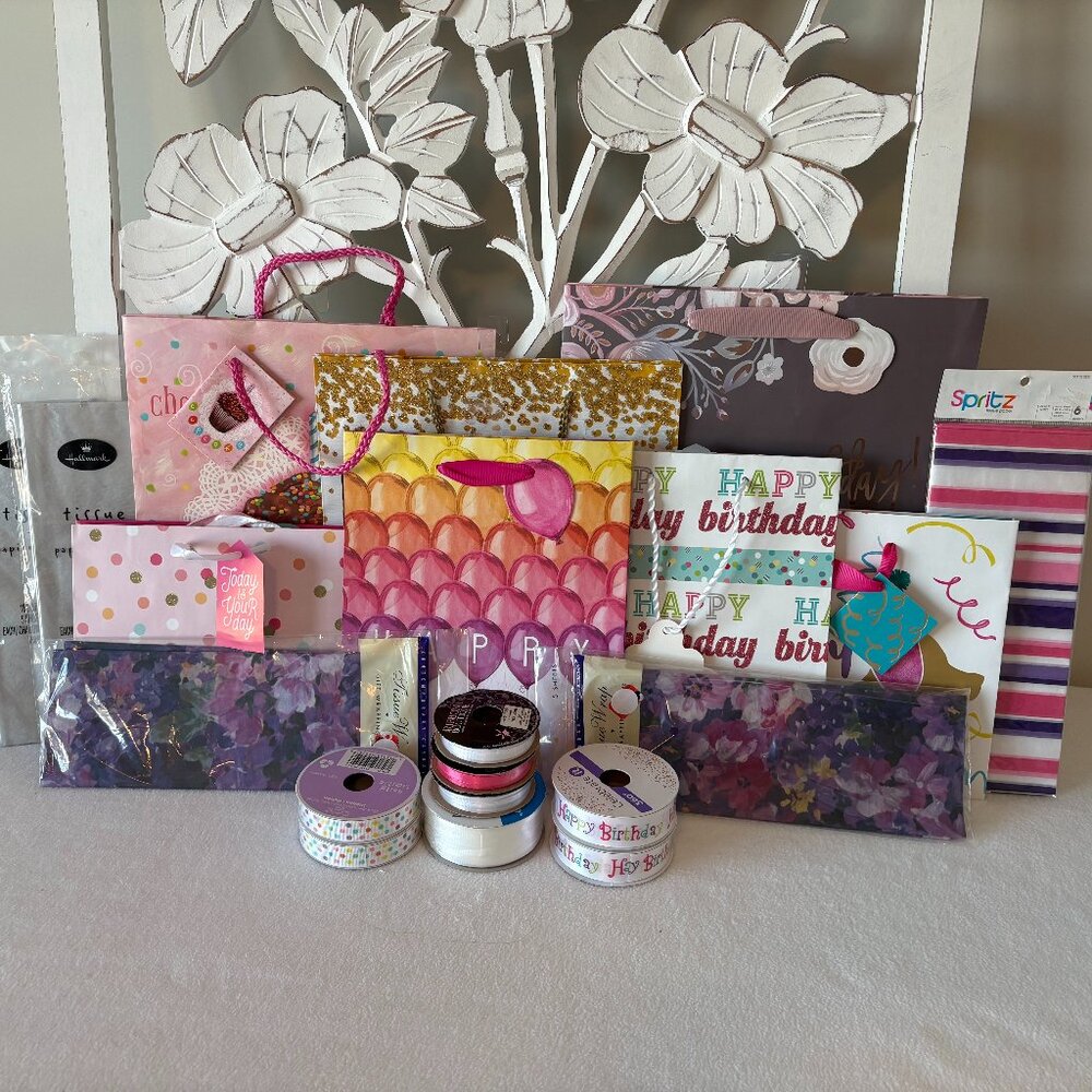 NWT - Birthday Bags, Tissue Paper and Ribbon Set